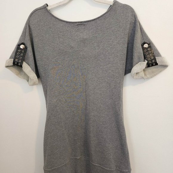 Twik-SIMONS: Cotton, grey, summer dress. Knee length dress , metal button sleeve - Picture 2 of 5